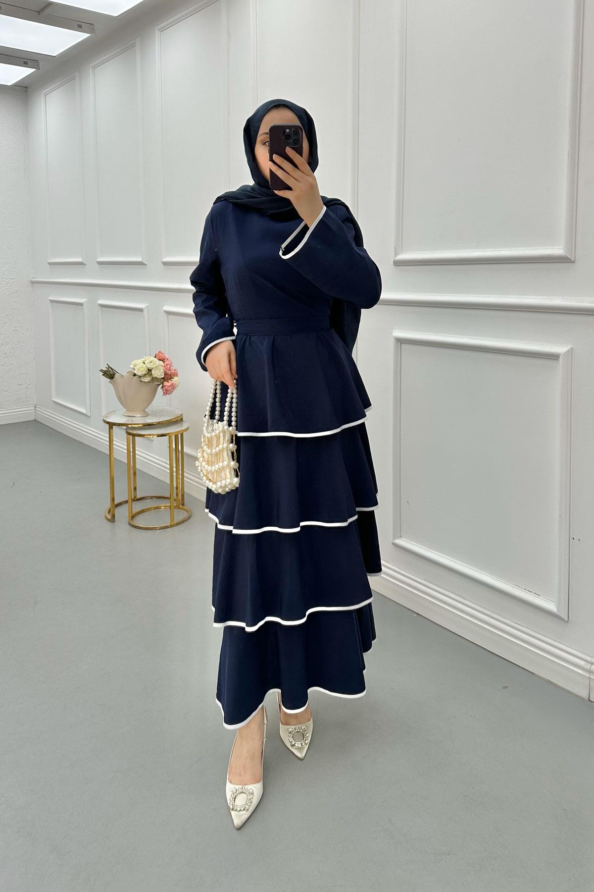 Sare Fashion Navy Blue Tied Dress with Flounce Skirt