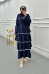 Sare Fashion Navy Blue Tied Dress with Flounce Skirt