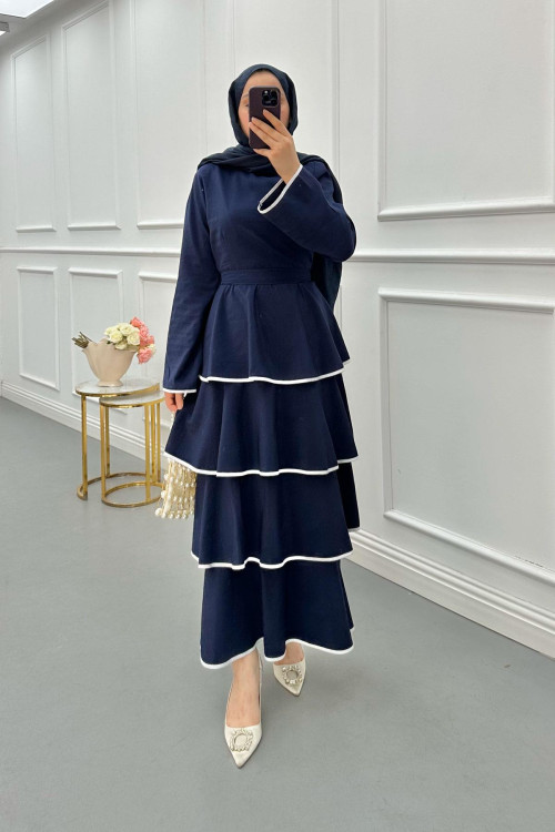 Sare Fashion Navy Blue Tied Dress with Flounce Skirt