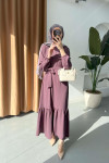 Sare Fashion Flounce Skirted Tie Dress Purple