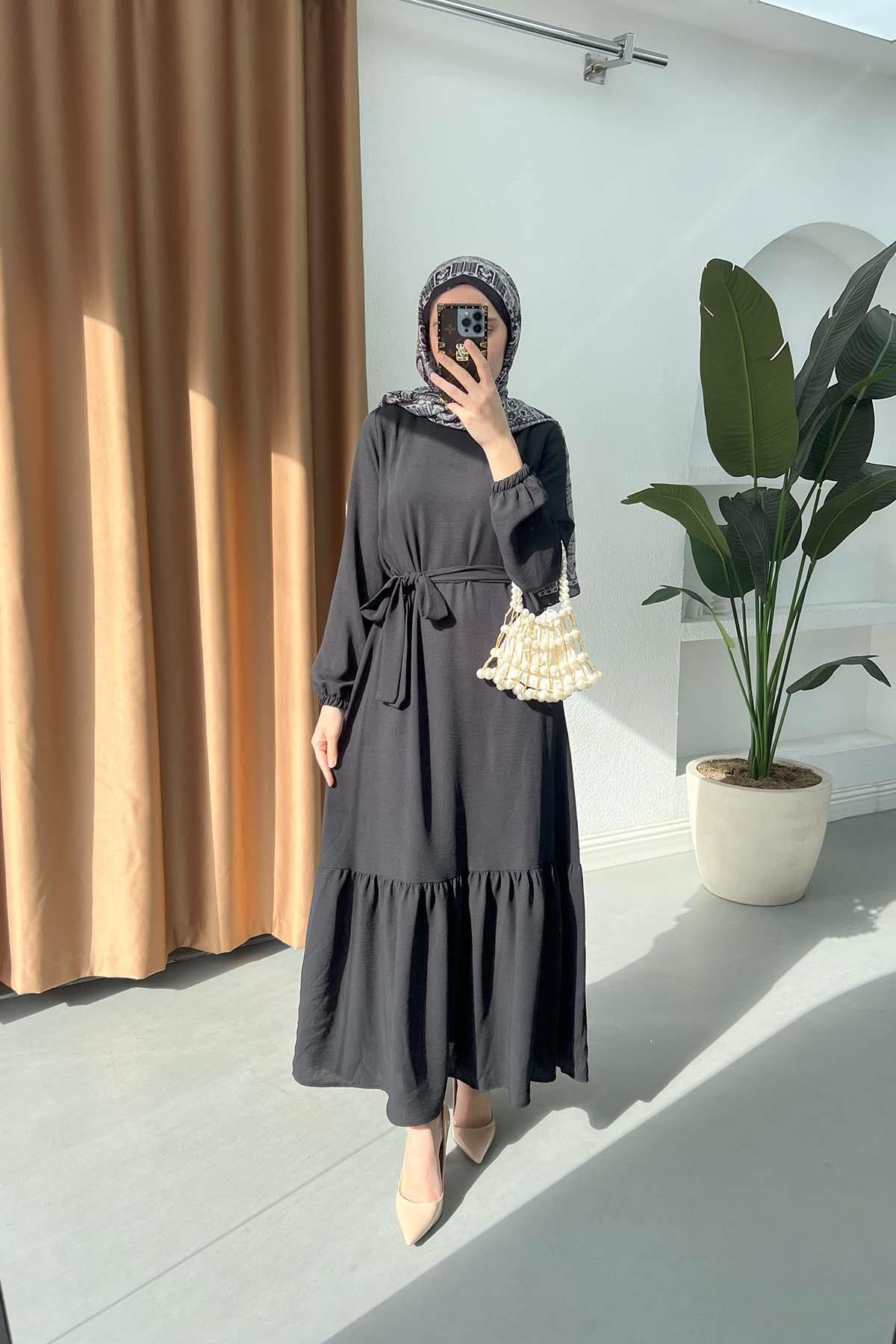 Sare Fashion Black Tied Dress with Flounce Skirt