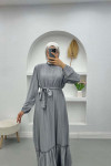 Flounce Skirted Ruffle Dress Gray
