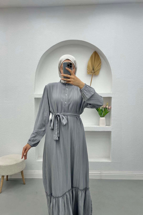 Flounce Skirted Ruffle Dress Gray