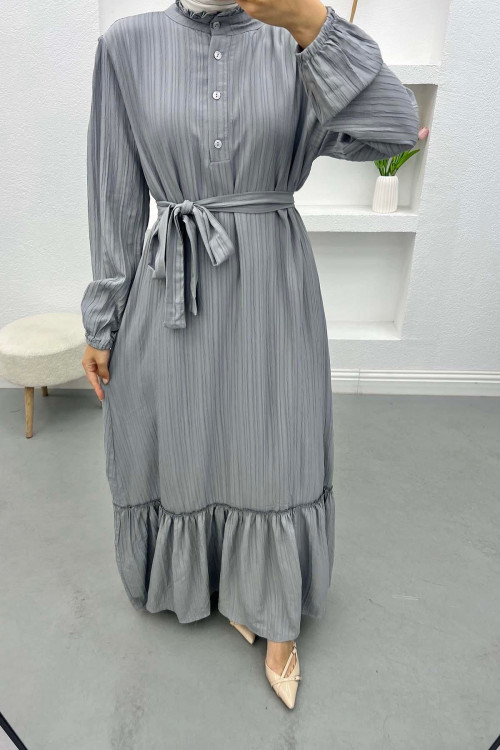Flounce Skirted Ruffle Dress Gray