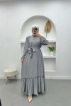 Flounce Skirted Ruffle Dress Gray