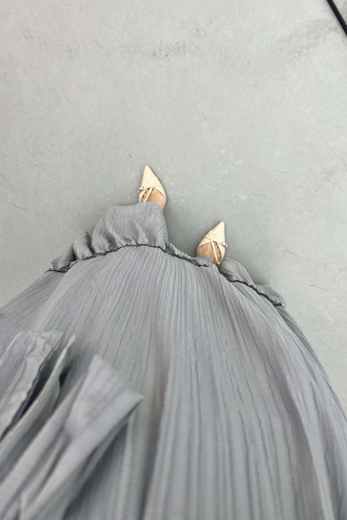 Flounce Skirted Ruffle Dress Gray