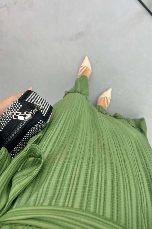 Flounce Skirted Ruffle Dress Khaki