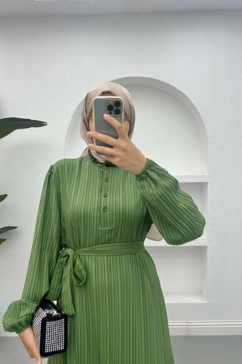 Flounce Skirted Ruffle Dress Khaki