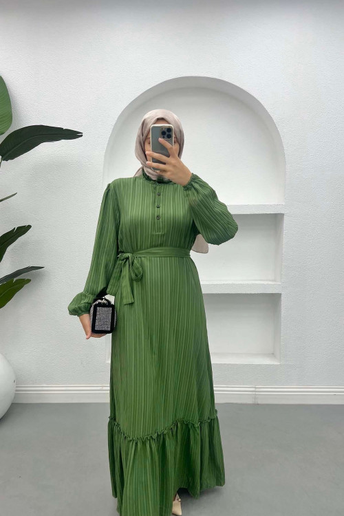 Flounce Skirted Ruffle Dress Khaki