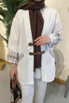 Sare Fashion Ethnic Pattern Belt Detailed Kimono White