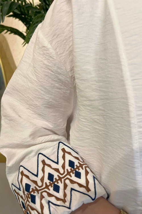 Sare Fashion Ethnic Pattern Belt Detailed Kimono White