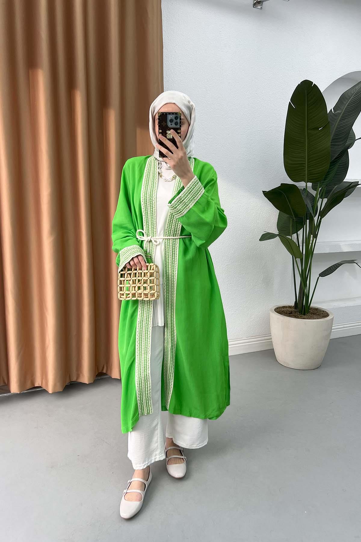 Sare Fashion Ethnic Striped Long Kimono Benetton Green