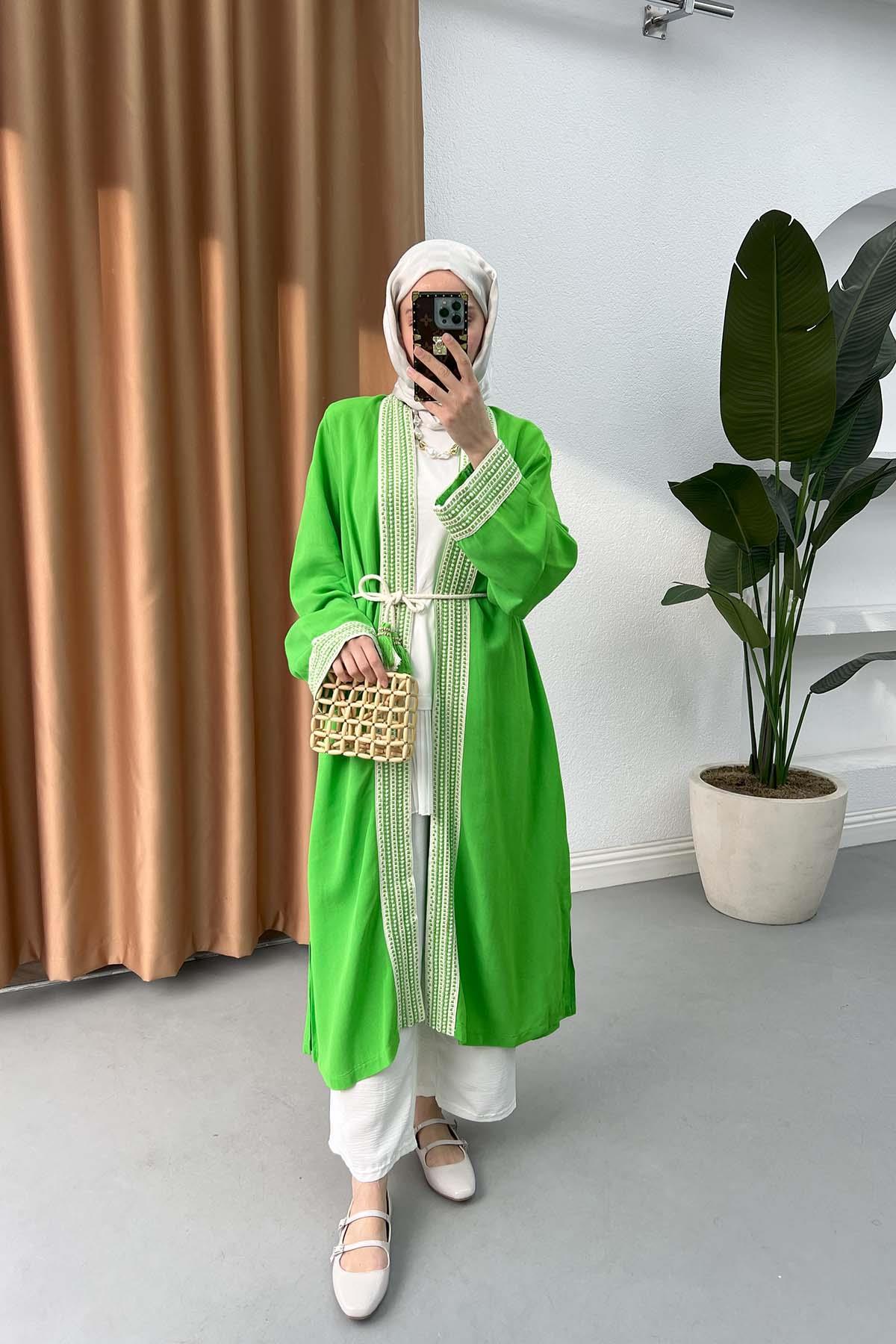 Sare Fashion Ethnic Striped Long Kimono Benetton Green