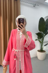 Sare Fashion Ethnic Striped Long Kimono Pomegranate Flower