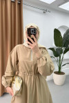 Sare Fashion Zipper Detailed Hooded Dress Camel