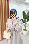 Sare Fashion Zipper Detailed Hooded Dress Gray
