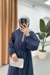 Sare Fashion Zipper Detailed Hooded Dress Navy Blue