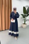 Sare Fashion Zipper Detailed Hooded Dress Navy Blue