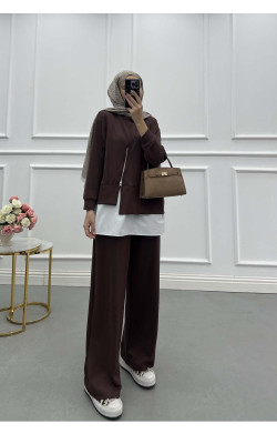 Sare Fashion Oysh Suit Brown with Zipper Detail