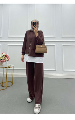 Sare Fashion Oysh Suit Brown with Zipper Detail