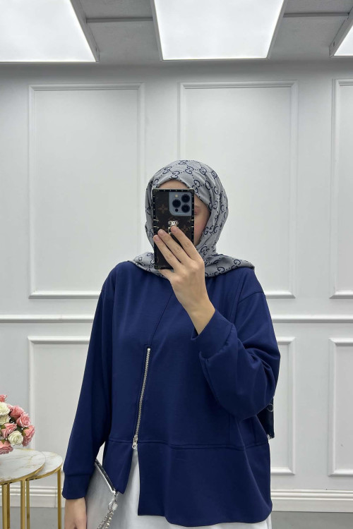 Sare Fashion Oysh Suit with Zipper Detail, Saxe Blue Sare Fashion Oysh Suit with Zipper Detail, Saxe Blue