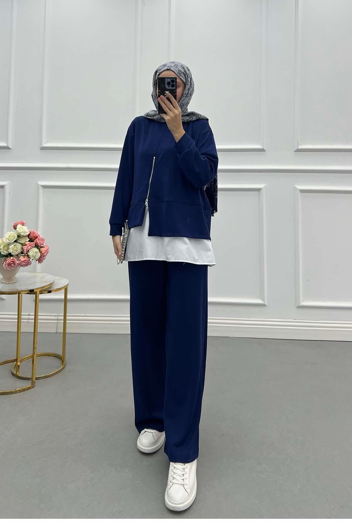 Sare Fashion Oysh Suit with Zipper Detail, Saxe Blue