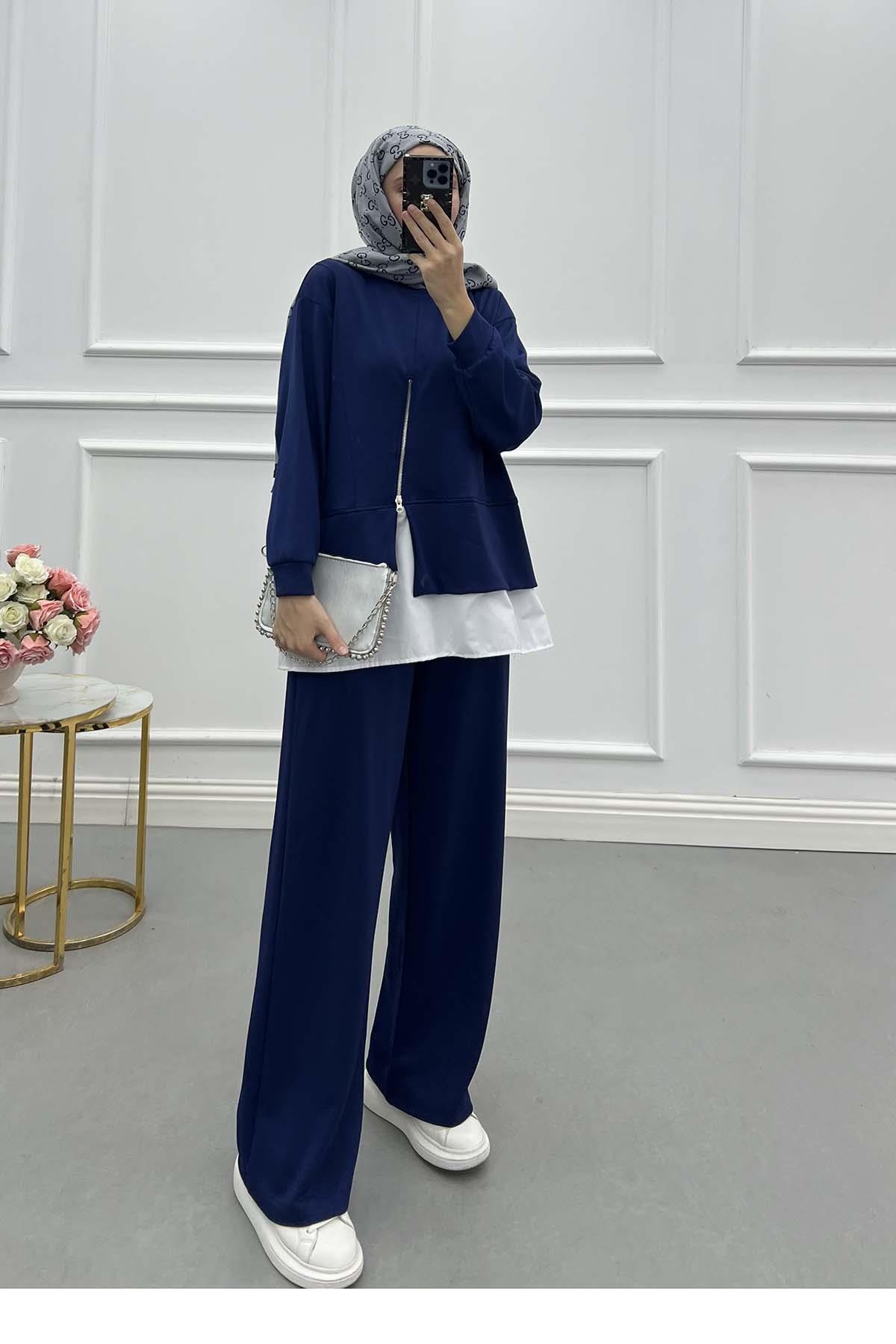 Sare Fashion Oysh Suit with Zipper Detail, Saxe Blue Sare Fashion Oysh Suit with Zipper Detail, Saxe Blue