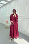 Sare Fashion Zippered Double Pocket Skirted Suit Claret Red