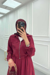 Sare Fashion Zippered Double Pocket Skirted Suit Claret Red
