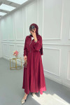 Sare Fashion Zippered Double Pocket Skirted Suit Claret Red