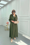 Sare Fashion Zippered Double Pocket Skirted Suit Khaki