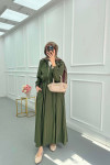 Sare Fashion Zippered Double Pocket Skirted Suit Khaki