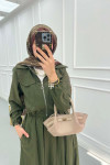 Sare Fashion Zippered Double Pocket Skirted Suit Khaki