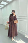 Sare Fashion Zippered Double Pocket Skirted Suit Brown