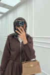Sare Fashion Zippered Double Pocket Skirted Suit Brown