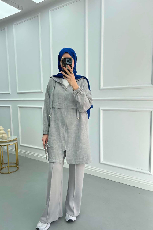 Zippered Coat Light Grey