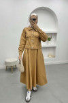 Zippered Denim Skirt Set Milky Coffee