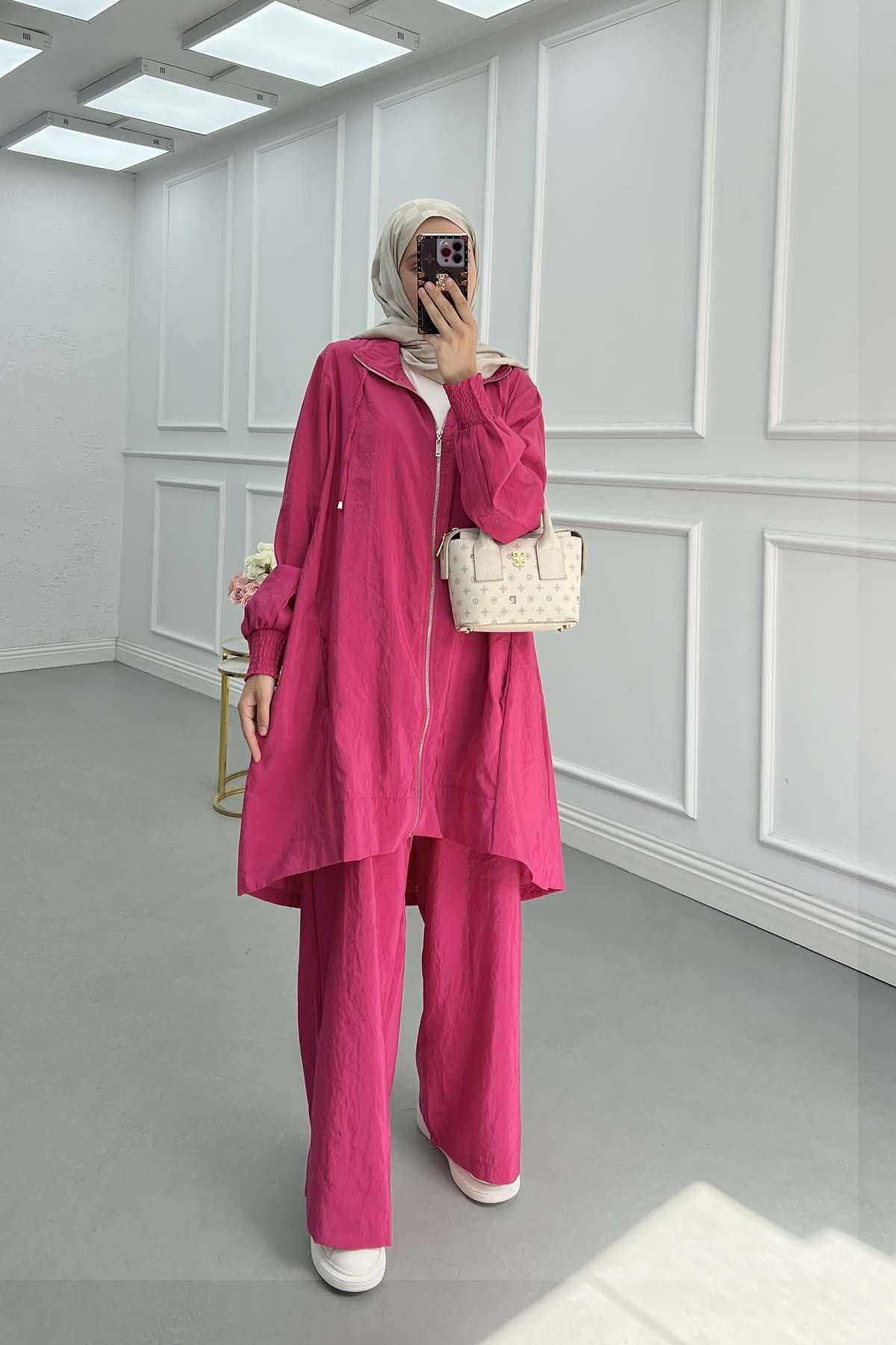 Sare Fashion Zippered Parachute Suit Fuchsia