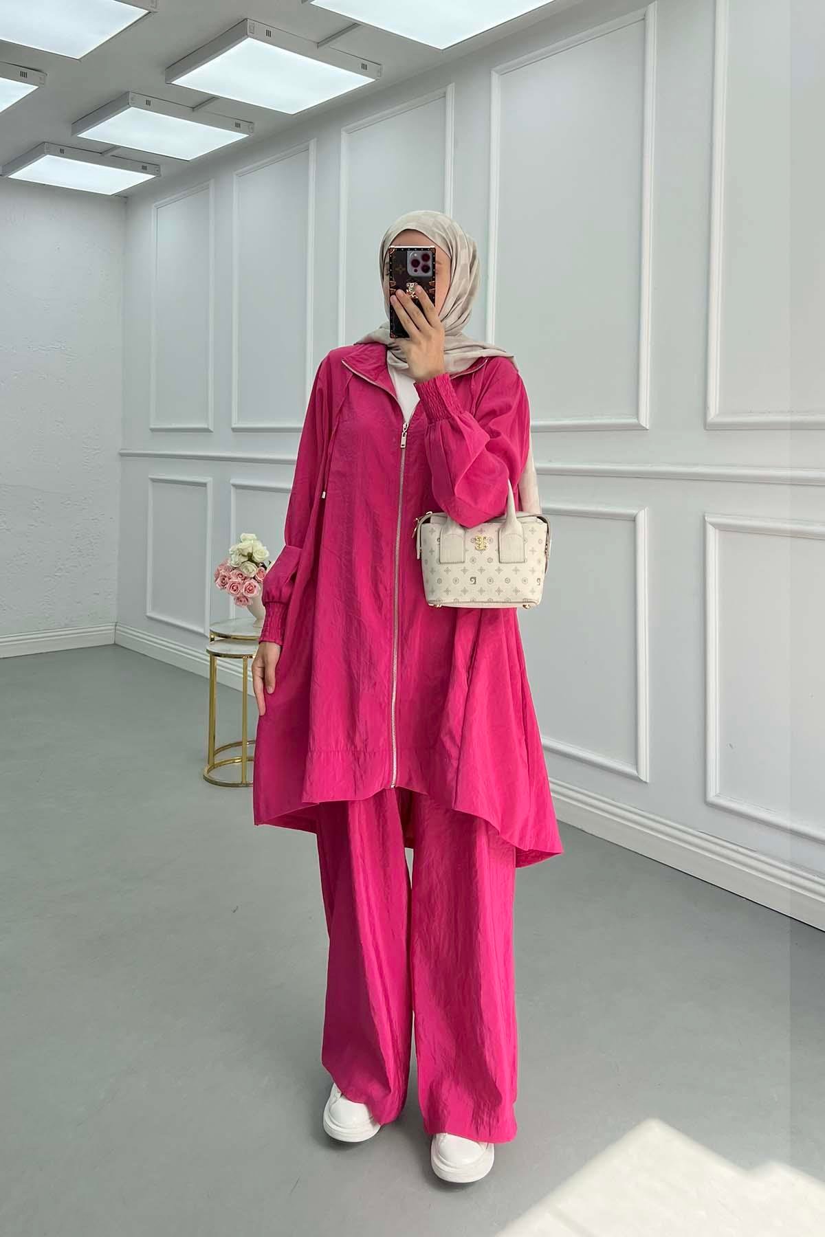 Sare Fashion Zippered Parachute Suit Fuchsia