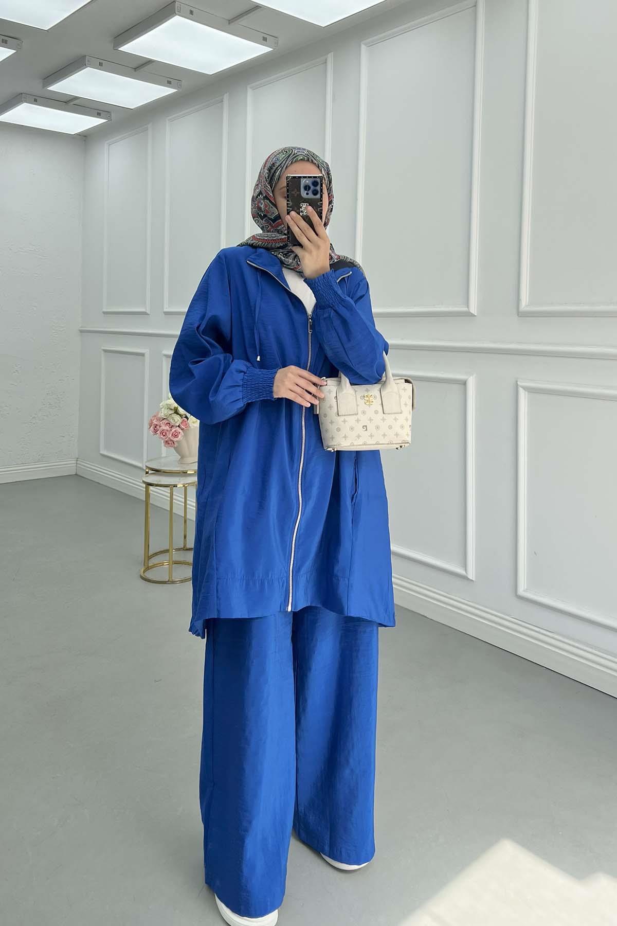 Sare Fashion Zippered Parachute Suit Saxe Blue