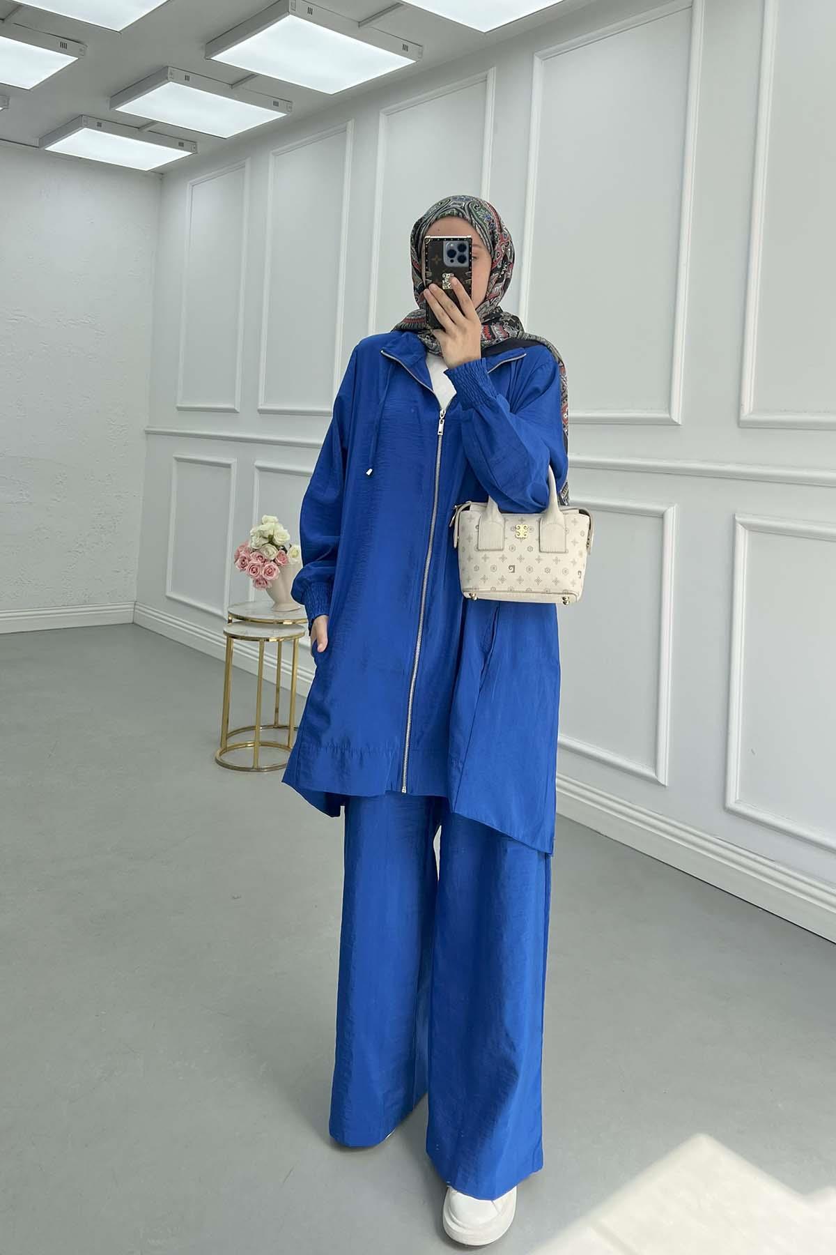 Sare Fashion Zippered Parachute Suit Saxe Blue