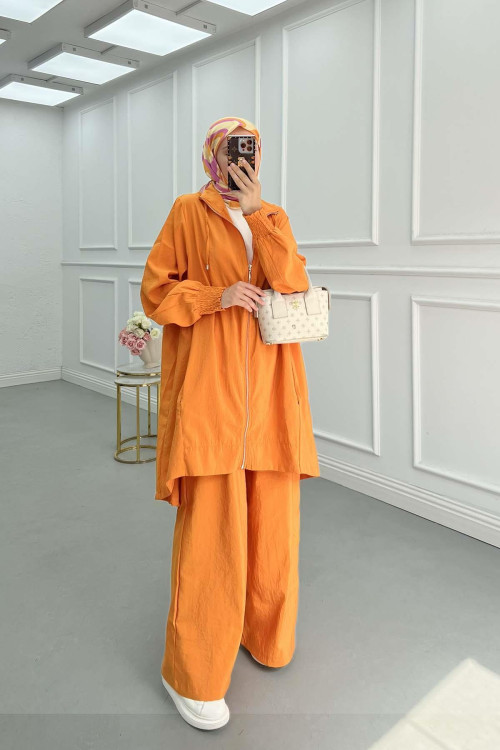 Sare Fashion Zippered Parachute Suit Orange