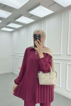 Sare Fashion Zippered Pleated Trouser Suit Burgundy