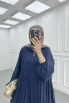 Sare Fashion Zippered Pleated Trouser Suit Navy Blue