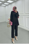 Sare Fashion Zippered Pleated Trouser Suit Black