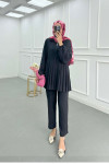 Sare Fashion Zippered Pleated Trouser Suit Black