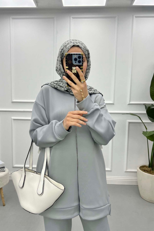 Zippered Scuba Suit Gray