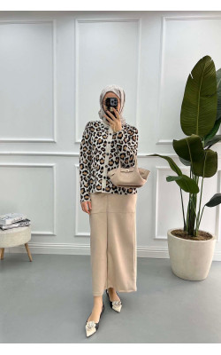 Zippered Suede Skirt Stone