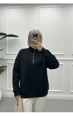 Zippered Three Thread Sweatshirt Black