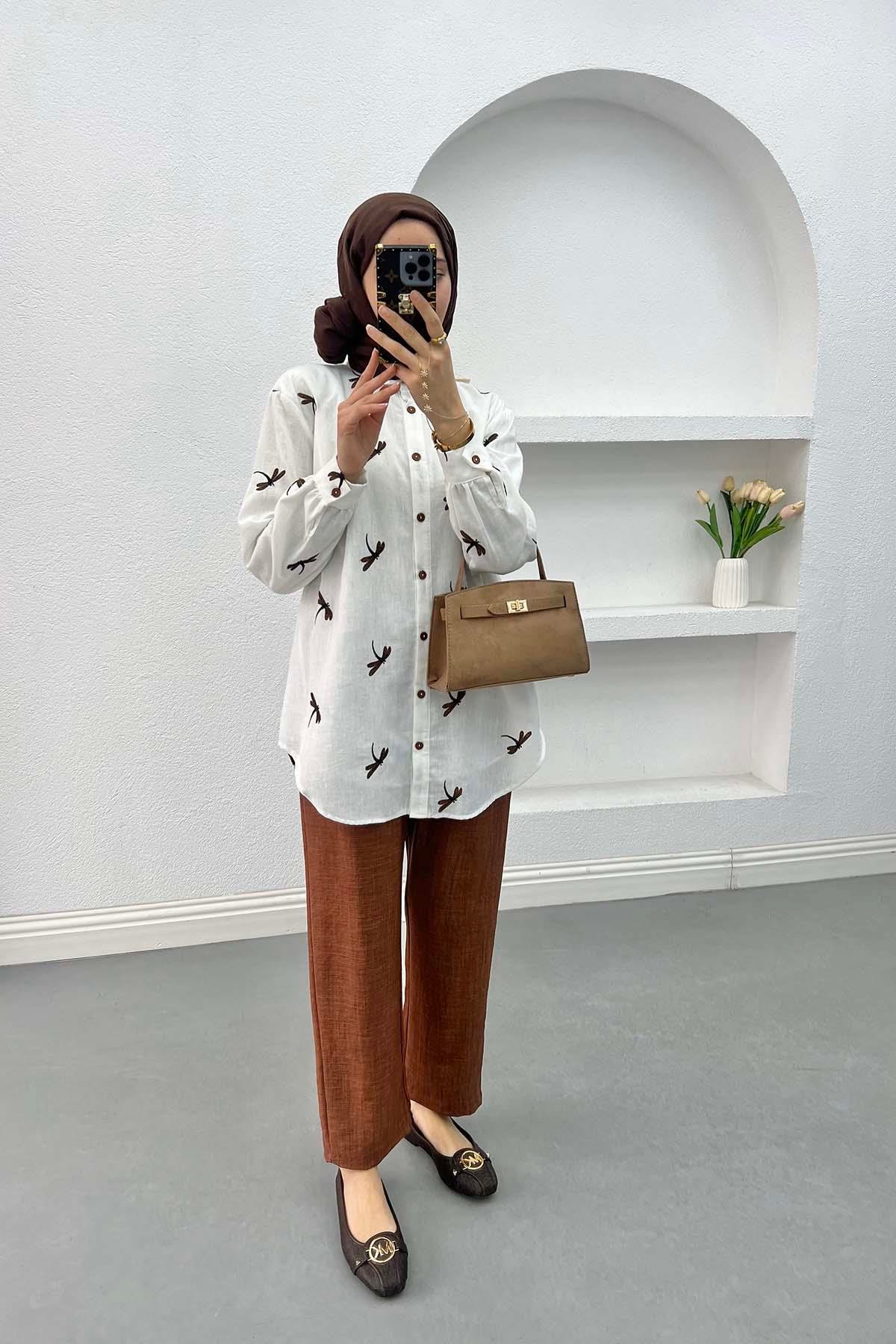 Figured Linen Suit Brown
